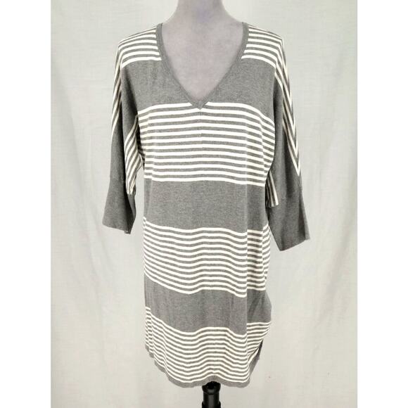 Torrid Sweater 2 Plus Size 2X Gray Ivory Stripe Ruched Side Hem Pullover Coastal - Picture 1 of 14